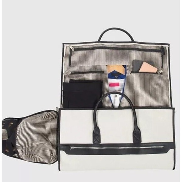 Brouk & Co Capri 2 In 1 Garment Duffle Weekender Travel Bag Ivory Black - Picture 3 of 13